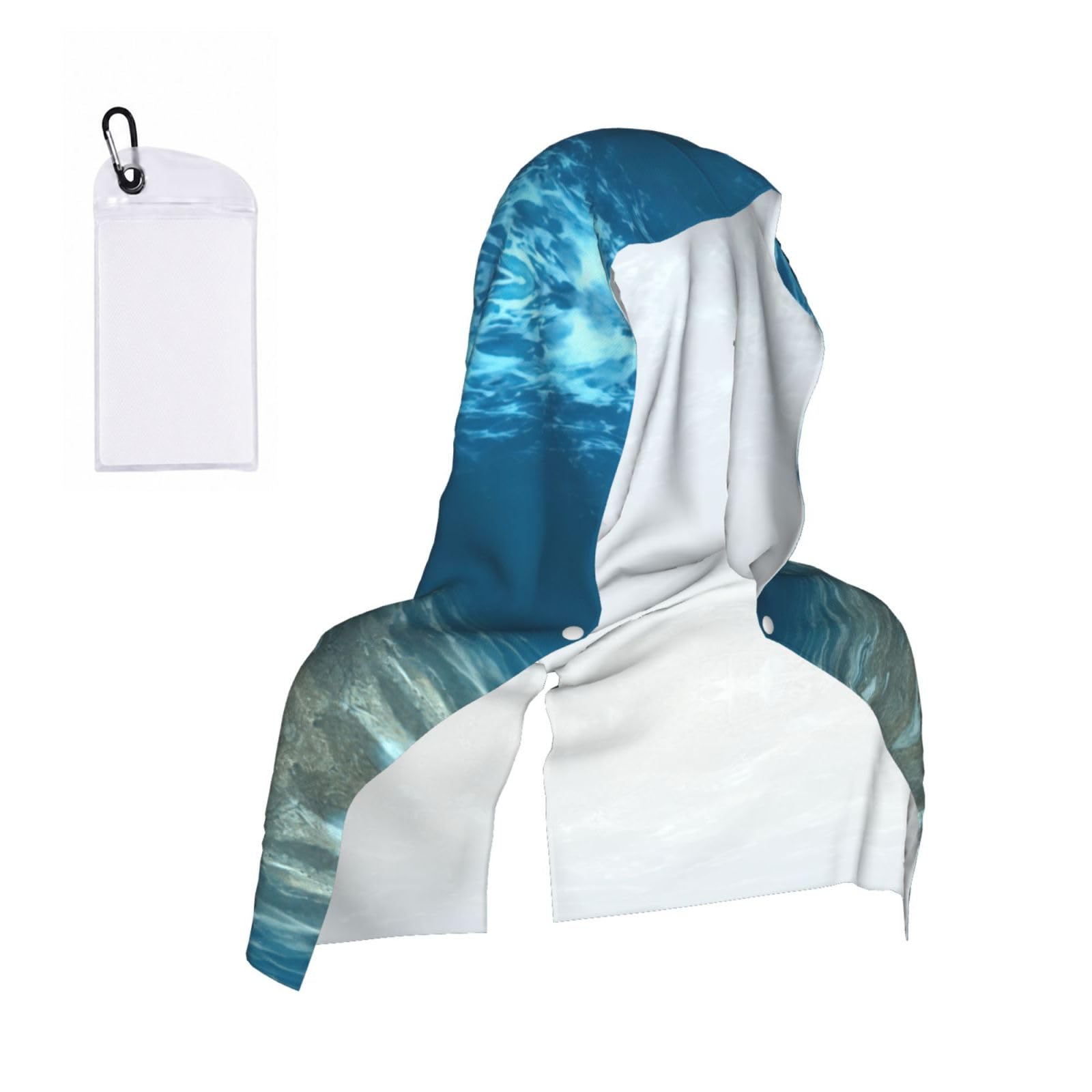 DUWAA Blue Ocean Sea Wavy Seascape Print Reusable Hoodie Cooling Neck Wrap, Hot Weather Outdoor Sports Workout Head Towel For Stay Chill