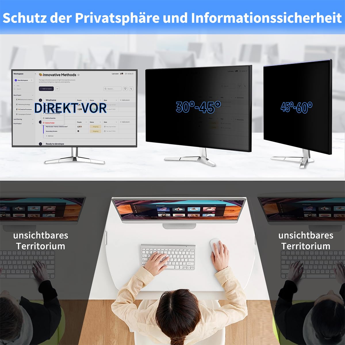 Blickschutzfolie für 24 Zoll 16:9 Monitor - Blaulichtfilter & Blendschutz, Abnehmbar Sichtschutzfolie,PC Blickschutzfilter für Büro