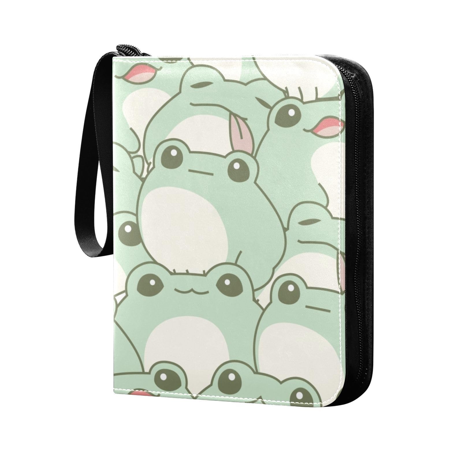 SDMKA Cute Frog Pattern Binder 4-Pocket, 400 Pockets Trading Cards Holder Games Albums Storage Organizer Case for Football, Baseball