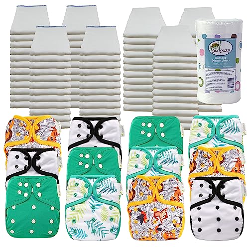 OsoCozy Prefold Cloth Diaper Package - 7 Dozen Unbleached Better-Fit Prefolds & 12 One Size Diaper Covers. All The Cloth Nappies and Diaper Covers Needed from 7 to 30 lbs.