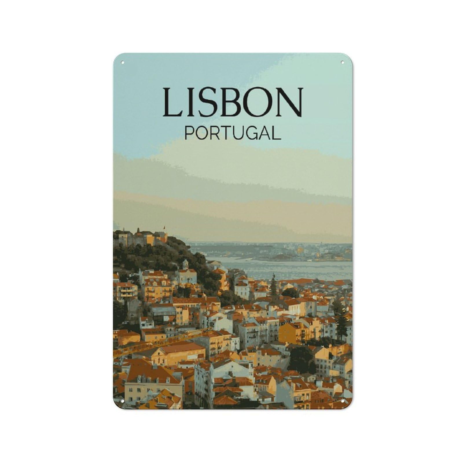 Junmoney Style-11 30X20cm Retro Metal Sign With Lisbon Travel For Living Room Or Hallway, For Living Room Decor Lovers Refreshing A Room In Autumn