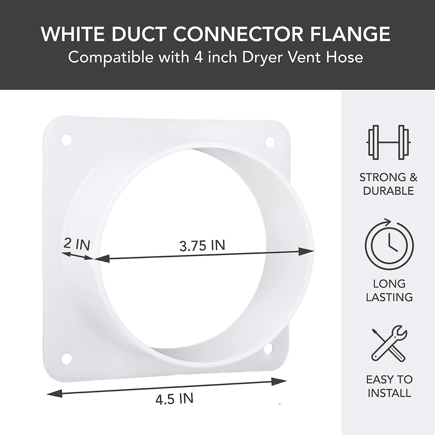 Dryer Vent Wall Plate (4 Inch, White) Plastic Duct Connector Flange for  Ventilation Straight Pipe, Cooling and Heating. Small Through The Wall Trim  Collar Ducting with Mounting Plate Quick Connect : Amazon.sg: DIY u0026 Tools