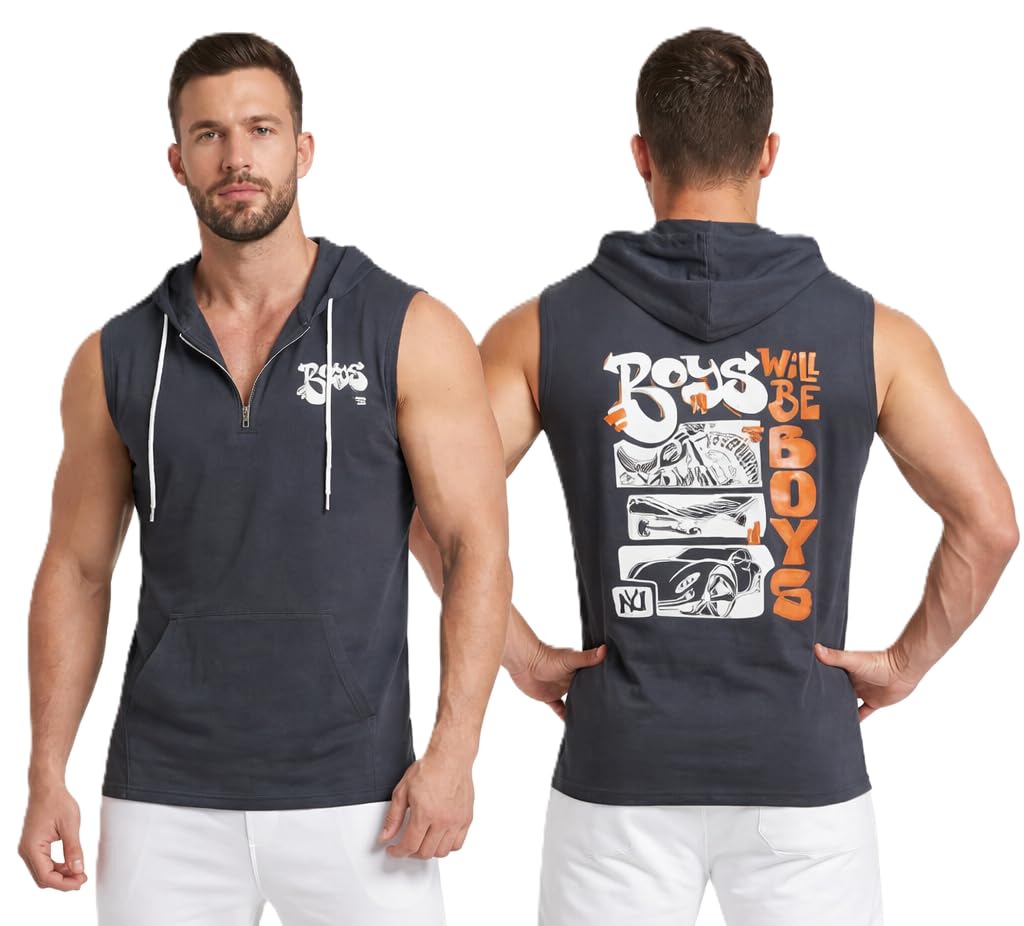 looks united Trendy Men Hooded Sleeveless Graphic Print Relax & Comfit Casual,Gym WEAR Vest-picture-31