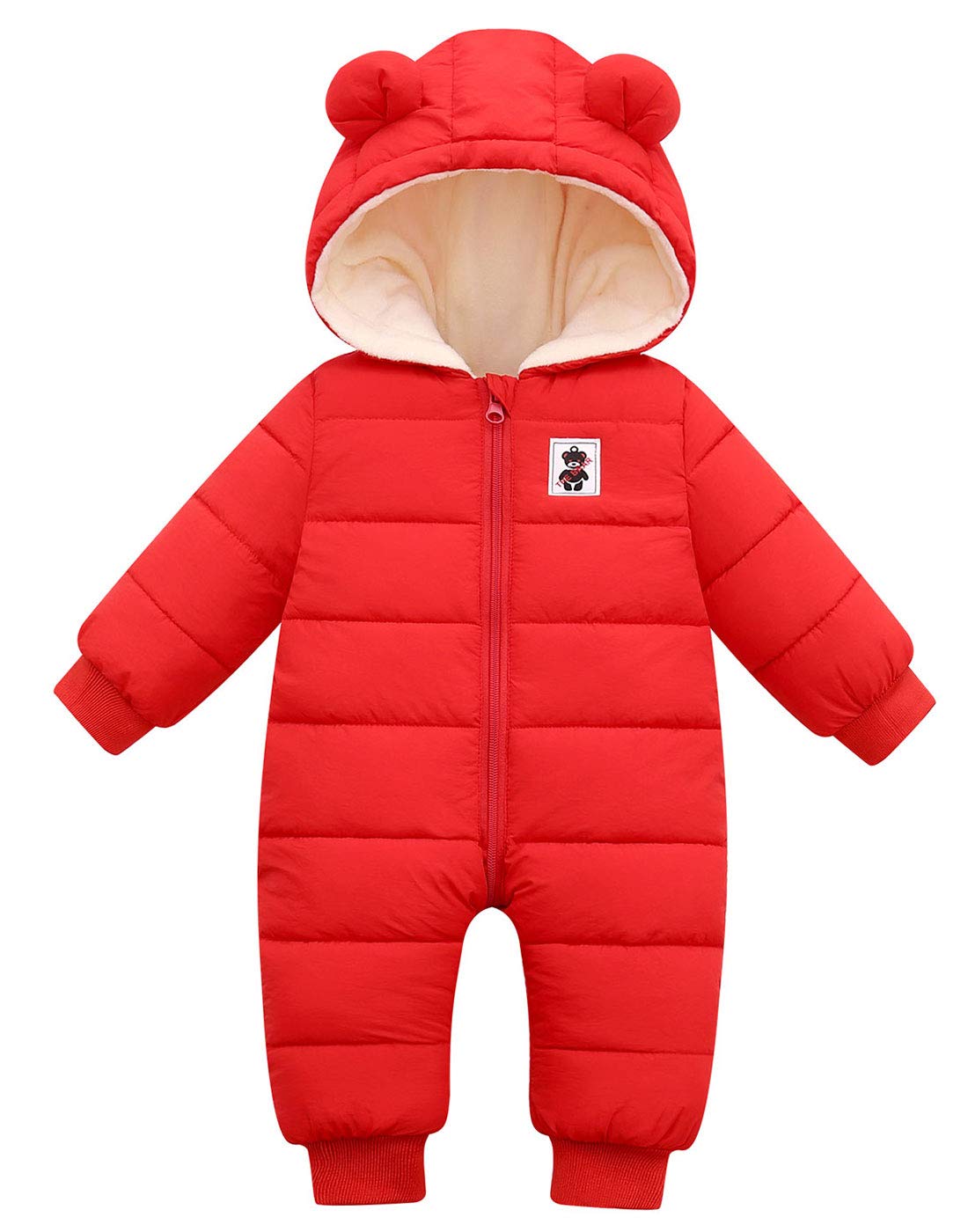 Happy Cherry - Bébé Combinaison de Neige Hiver Vêtement de Ski Fille Garçon Barboteuses Chaud à Capuche Grenouillère Manteau Manche Longue Enfant Jumpsuit Plein Air Imprimé Mignons - 0-36 Mois
