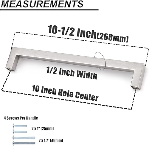 Miniatura 4 de Probrico Paquete de 10 manijas de acero inoxidable para cajones de gabinete de cocina, distancia de agujeros de 10 pulgadas, tiradores de níquel