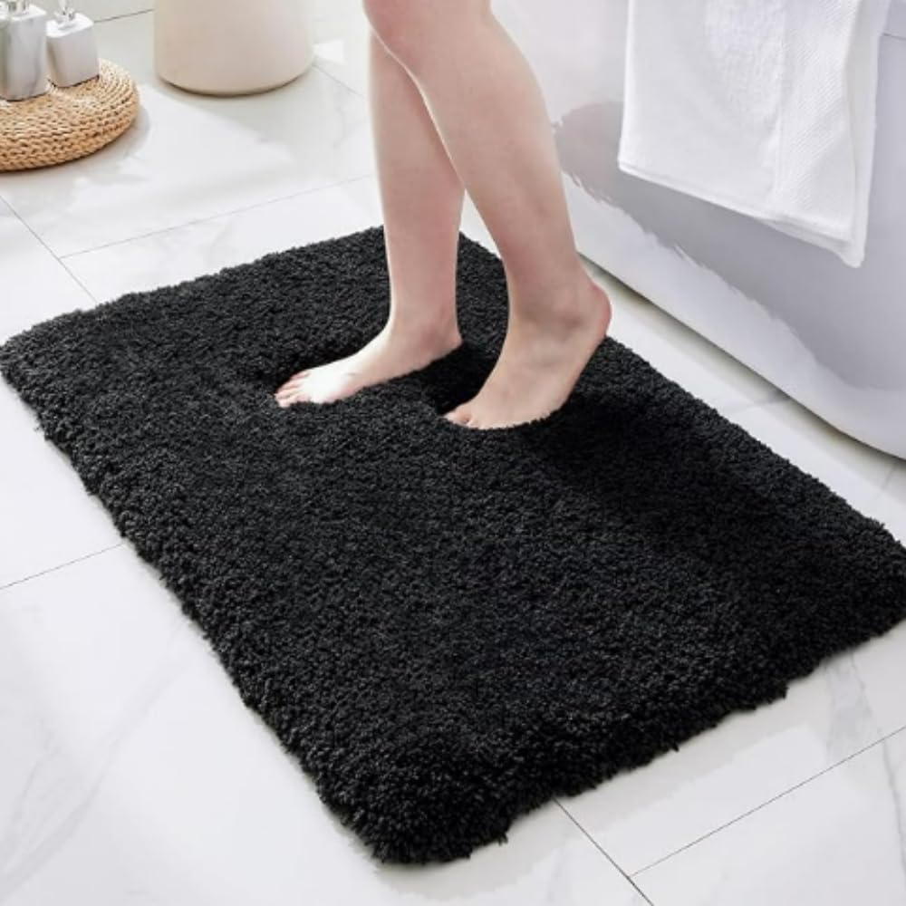 Sonive Non Slip Bath Mats for Inside Bath 60x120cm, Soft Bathroom Mat, Absorbent Mats for Bathroom, Machine Washable Quick Dry Rug Foot Mat, Black