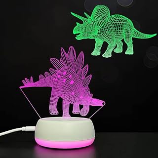 Stegosaurus Triceratops 3D Dinosaurs Illusion lamp , 7 Colors Creative Optical Illusion Arts Dinosaurs, My Little Dinosaurs Night Light with USB, LED Bedside Lamp for Child's Room Decoration or Gifts for Boys Kids