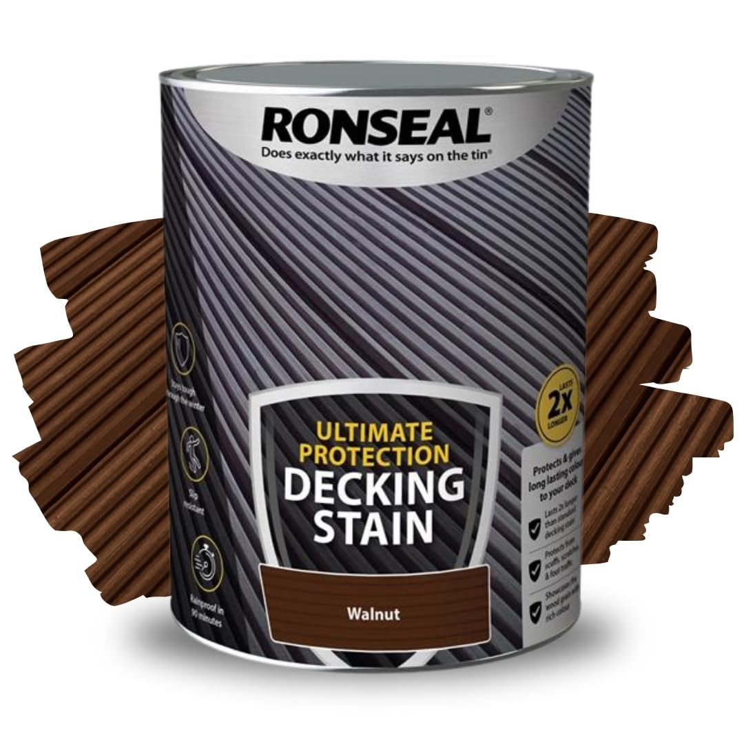 ARUUJ - Decking Stain, Long-Lasting Weather Protection, Quick Dry in 90 Minutes, Anti Slip Deck Stain, Indoor Outdoor Use, Protects Against Scuffs & Foot Traffic, Matt Finish (Walnut, 5L)