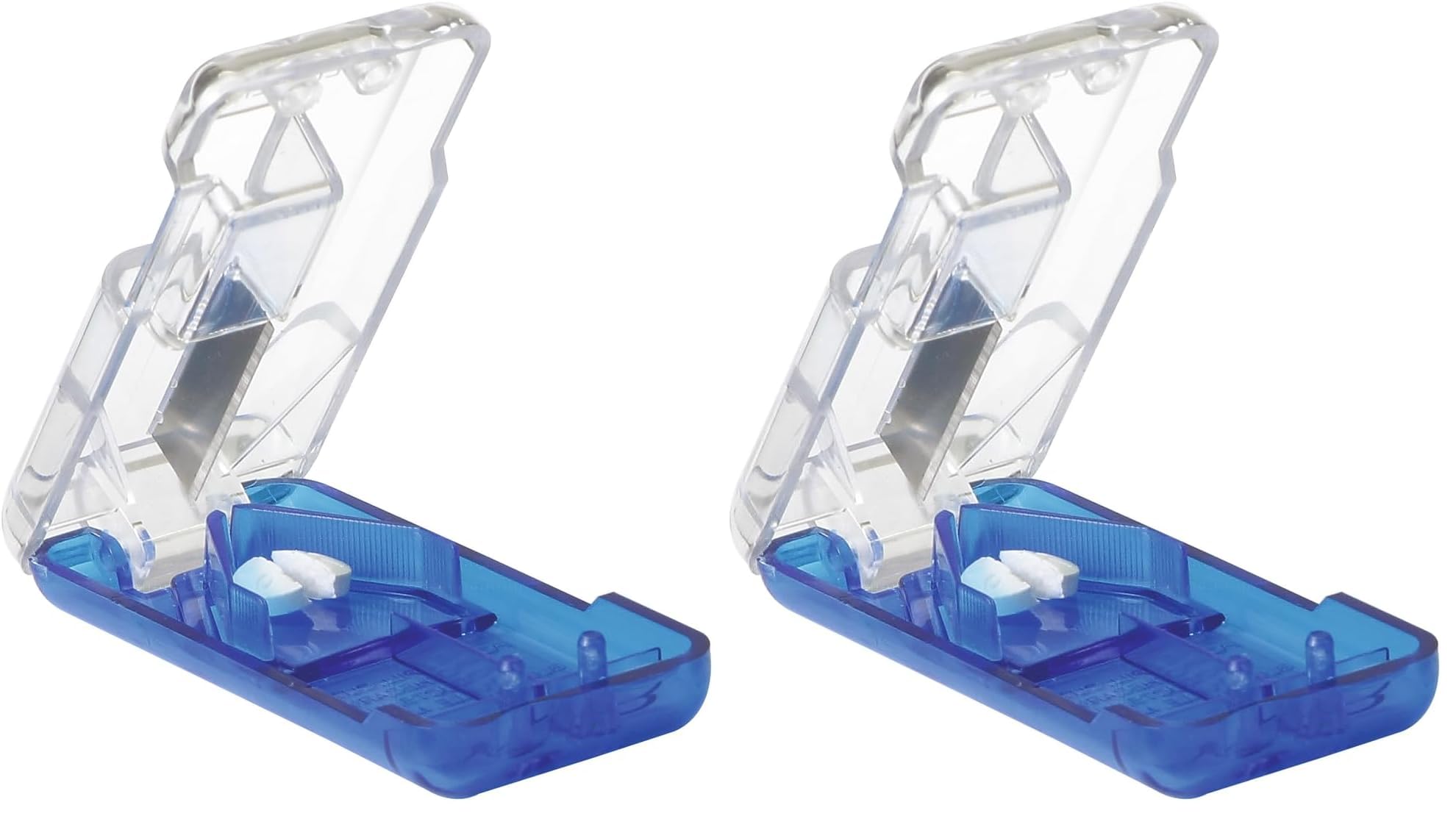 Ezy Dose Pill Cutter and Splitter with Dispenser, Cuts Pills, Vitamins, Tablets, Stainless Steel Blade, Travel Sized, Colors May Vary (Pack of 2)