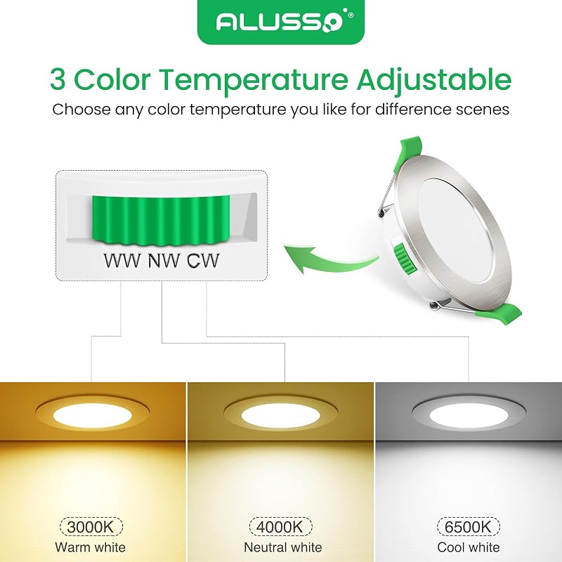 ALUSSO LED Süllyesztett Mennyezeti Spotlámpa Szett, 230V, Dimmelhető, 68mm, 4W, IP44, 3 Színhőmérséklet, Fürdőszobába, Konyhába, 12db