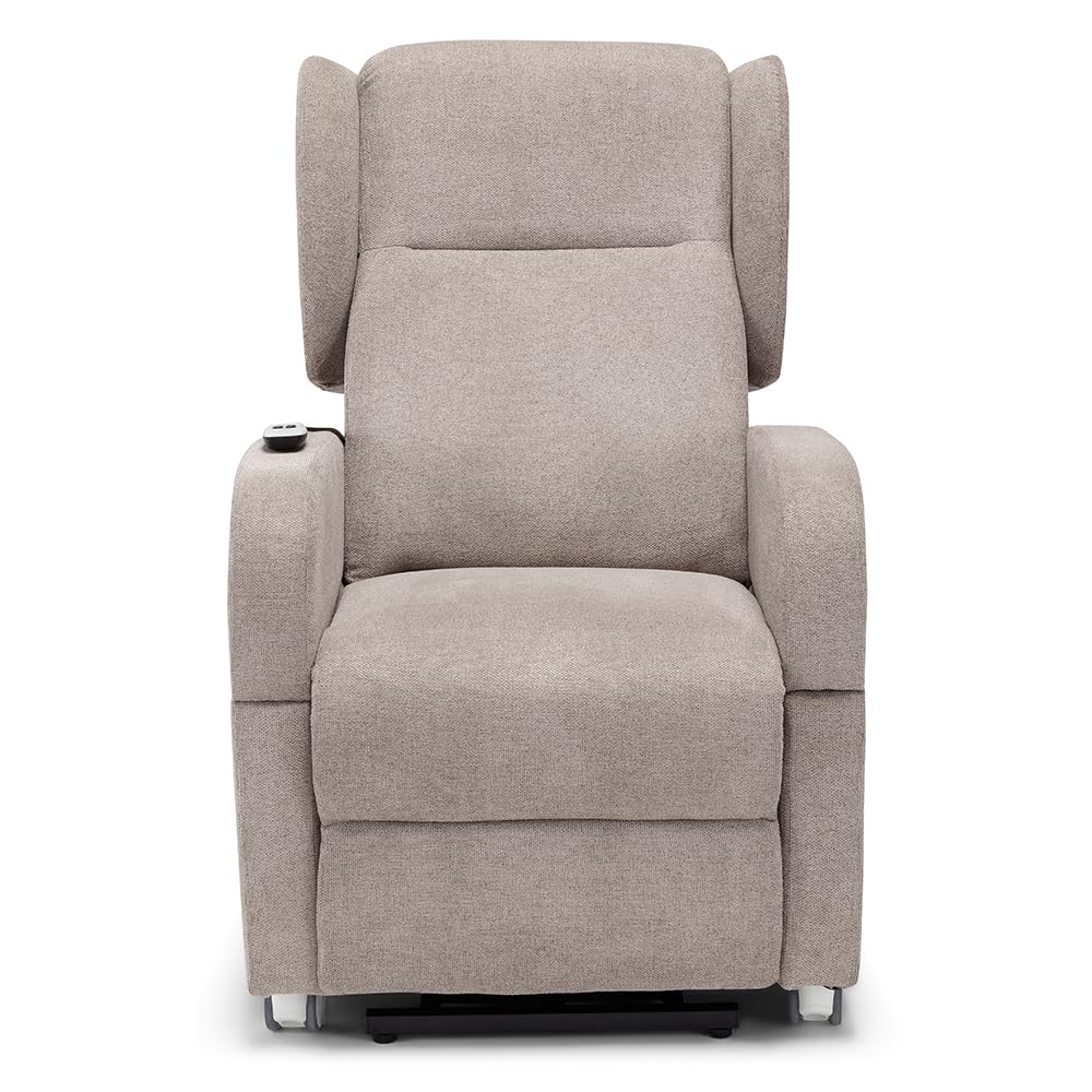 Poltrona relax elettrica Atlanta per anziani, 2 motori con funzione LIFT, 4 ruote con maglione, reclinazione e alzapersona, braccioli estraibili con tavolino opzionale (Senza Tavolino, Verde)