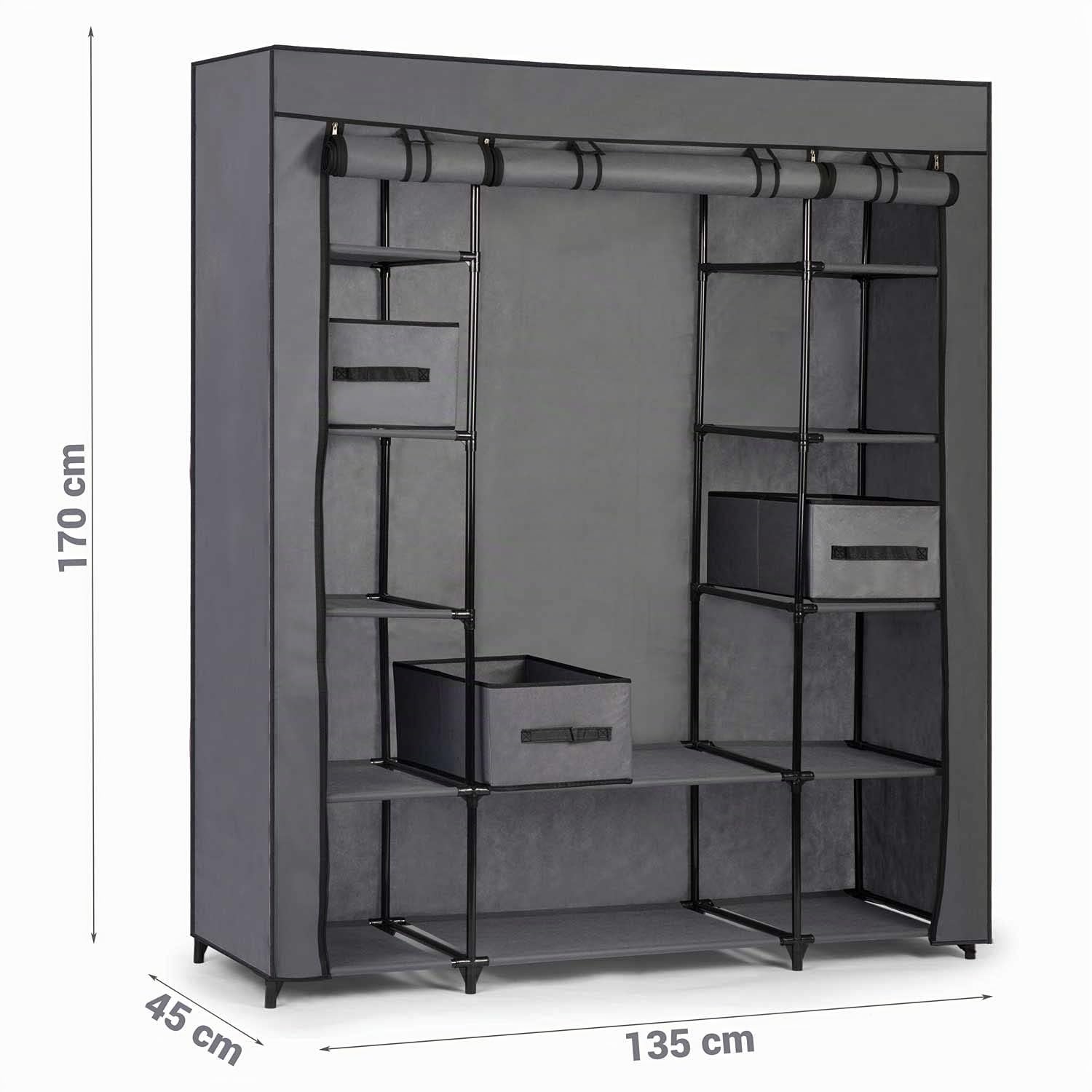 Mobiler Textil Kleiderschrank Stoffschrank Faltschrank Textilschrank Gaderobe Schubladen XXL (Graphit)
