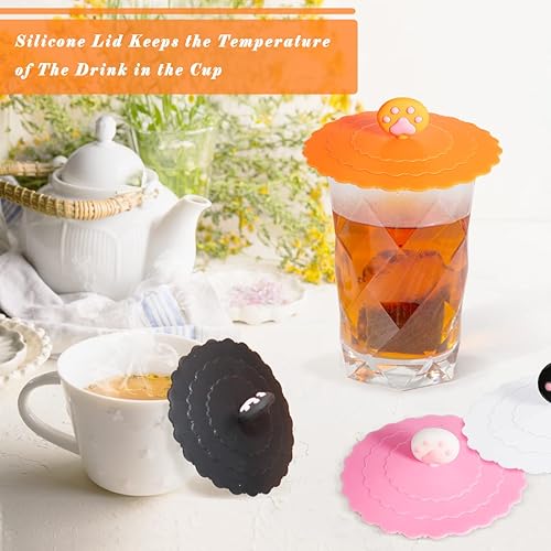 Miniatura 4 de 5 tapas de silicona para tazas con mango de pata de gato, sello hermético, tapas universales antipolvo para taza de café, tazas de té, cubierta de