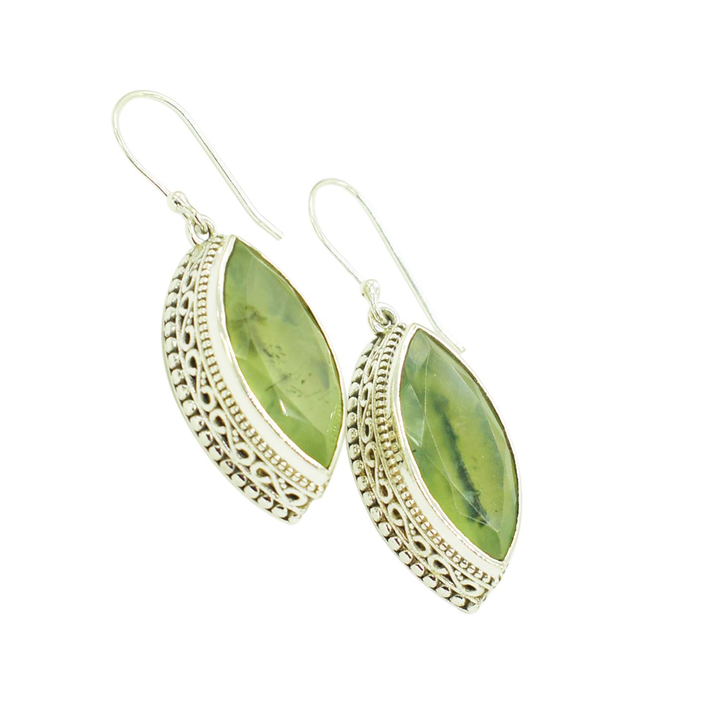 Ravishing Impressions Orecchini pendenti in argento Sterling 925 con gemma di prehnite verde esclusiva, gioielli di design regalo per lei gioielli pasquali, Gemma, Prehnite