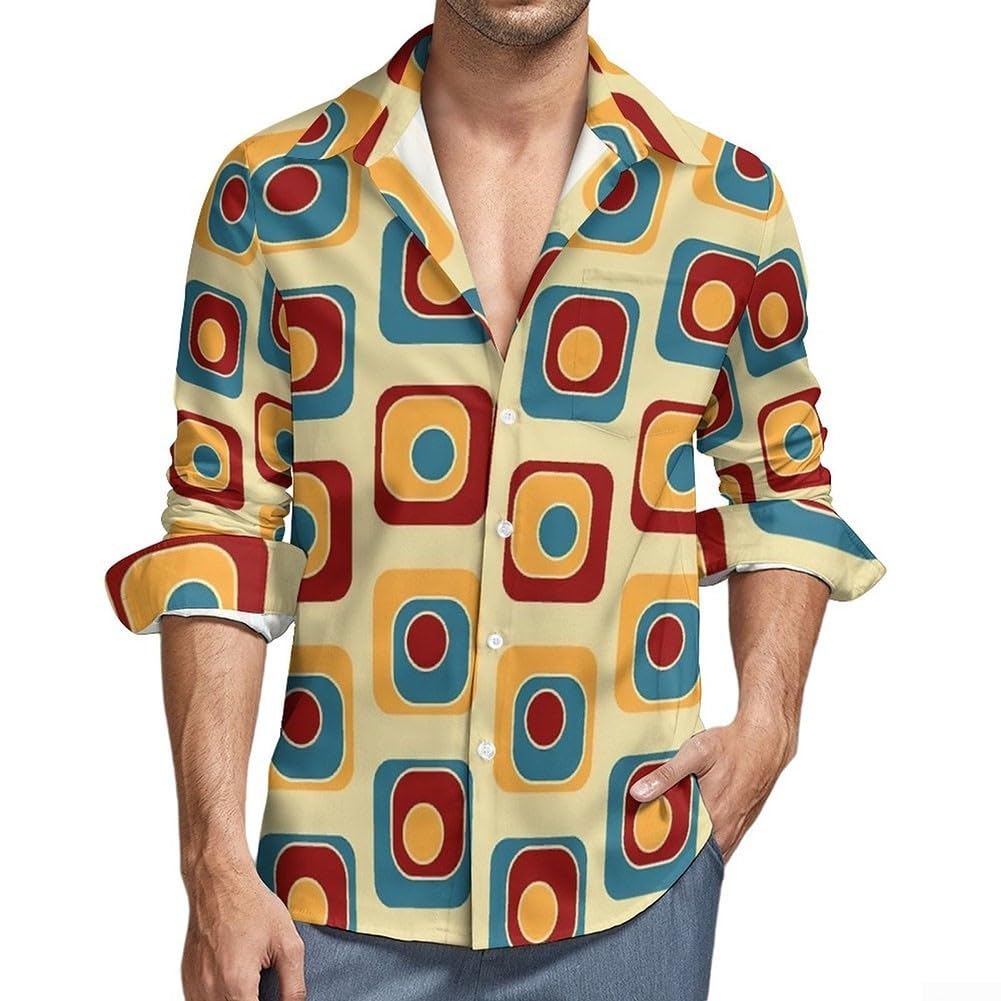 Camicie Uomo Eleganti Camicia da Uomo Stampata Casual Funky Camicie Maglie a Manica Lunga Camicia Camicia Elegante Fantasia Uomo T-Shirt Top Ragazzo Slim-Fit Pulsante Colletto in Piedi T-Shirt