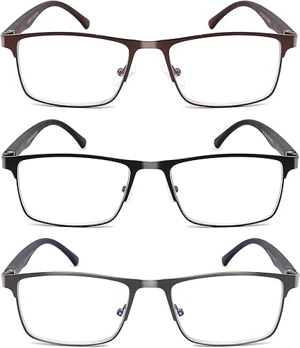 Miniatura 3 de CRGATV Paquete de 3 lentes de lectura para hombre, filtro de luz azul, marco completo, lectores de metal, antiUV, fatiga oculardeslumbramiento