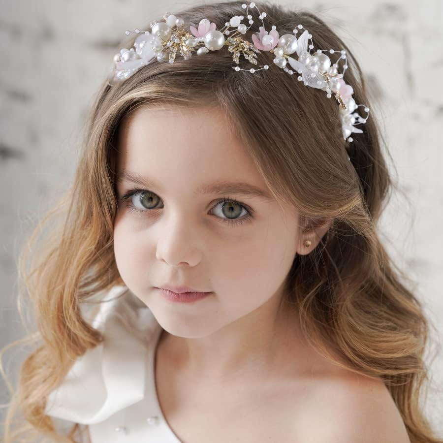 LAPOHI 2 Pieces Wedding Flower Headpieces Wrist Flower Set Flower Hair Accessories for Wedding Rhinestones Flower Headband Fairy Pearl Flower Crown Bridal Crystal Flower Tiara for Women thumbnail