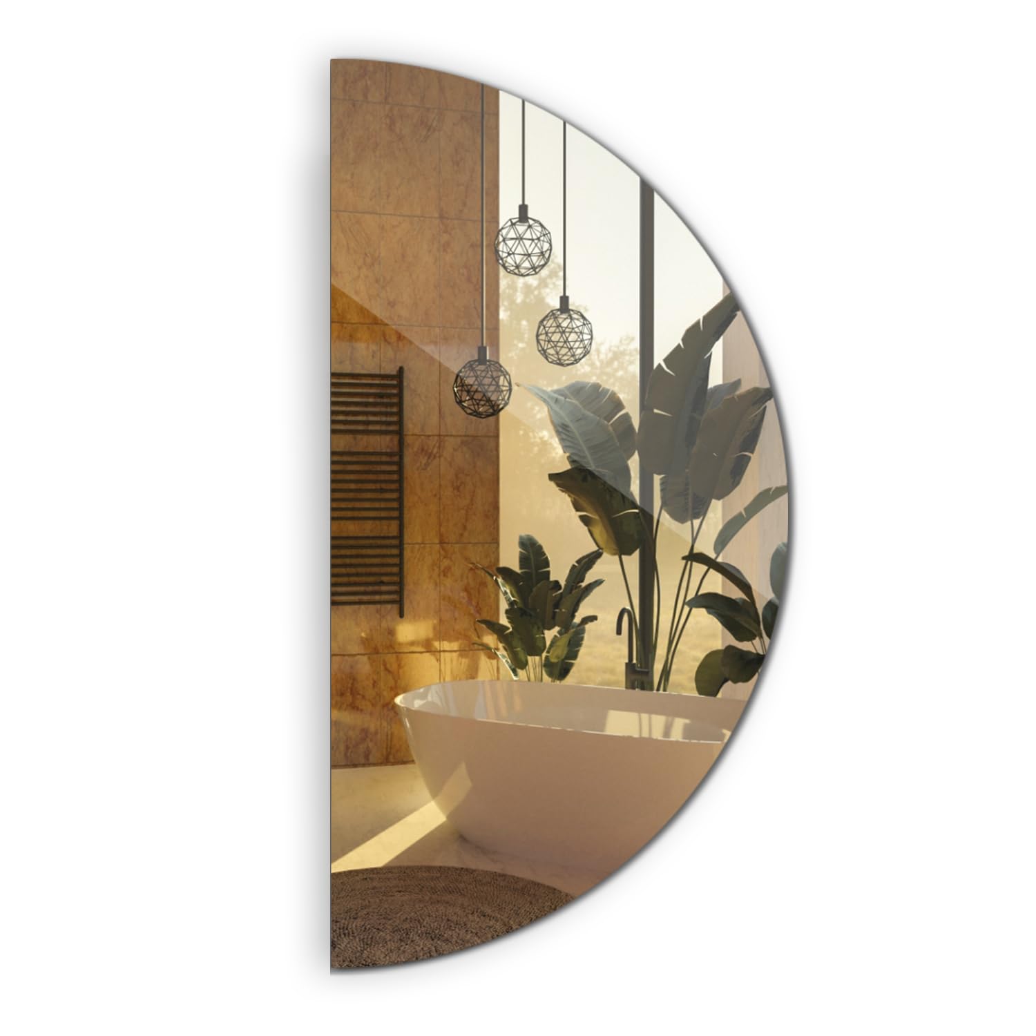 Espejo 100 cm Grande Semi Redondo de Pared Horizontal y Vertical para Dormitorio Baño Salón Dormitorio Recibidor Decorativo Sin Marco