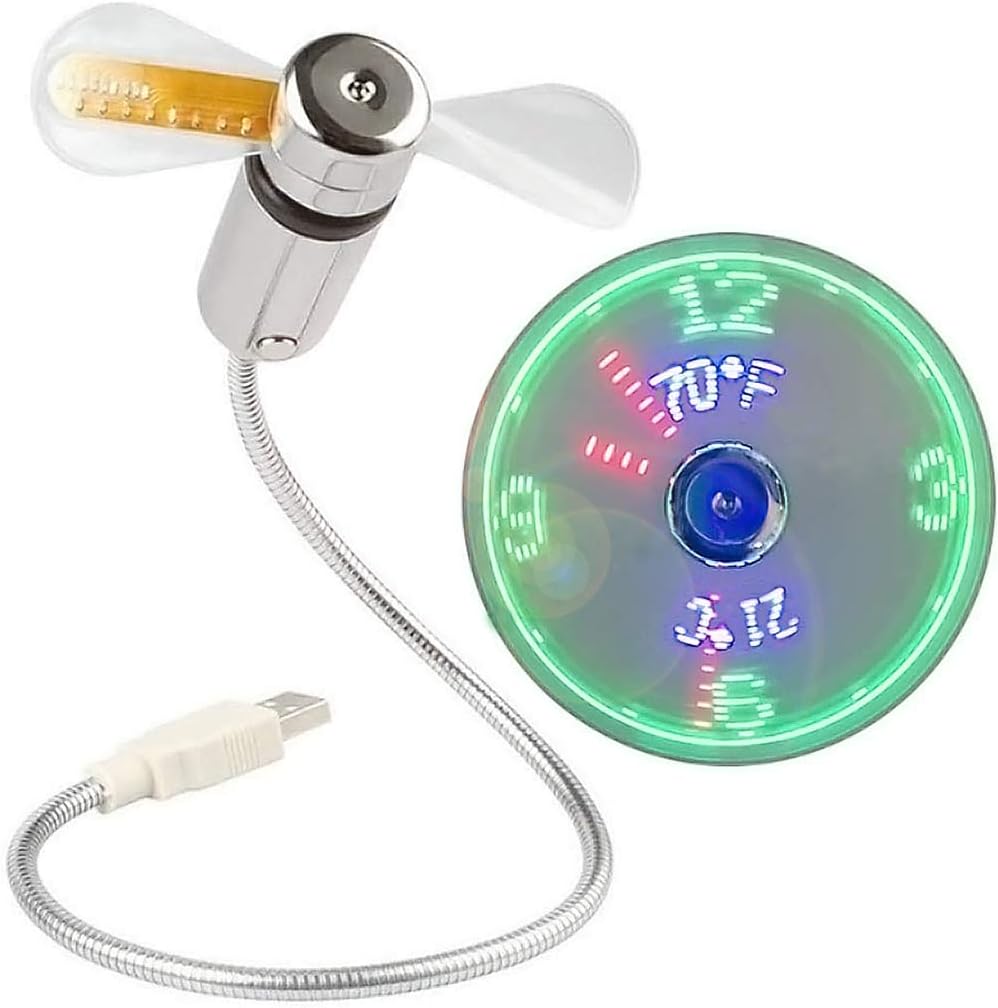 SAYTAY [New USB LED Clock Fan with Temperature, Mobile USB Real Time Fan Fahrenheit and Celsius Display Portable Cooling Mini USB Quiet Gooseneck Fan for Office, Home & Travel (TC)