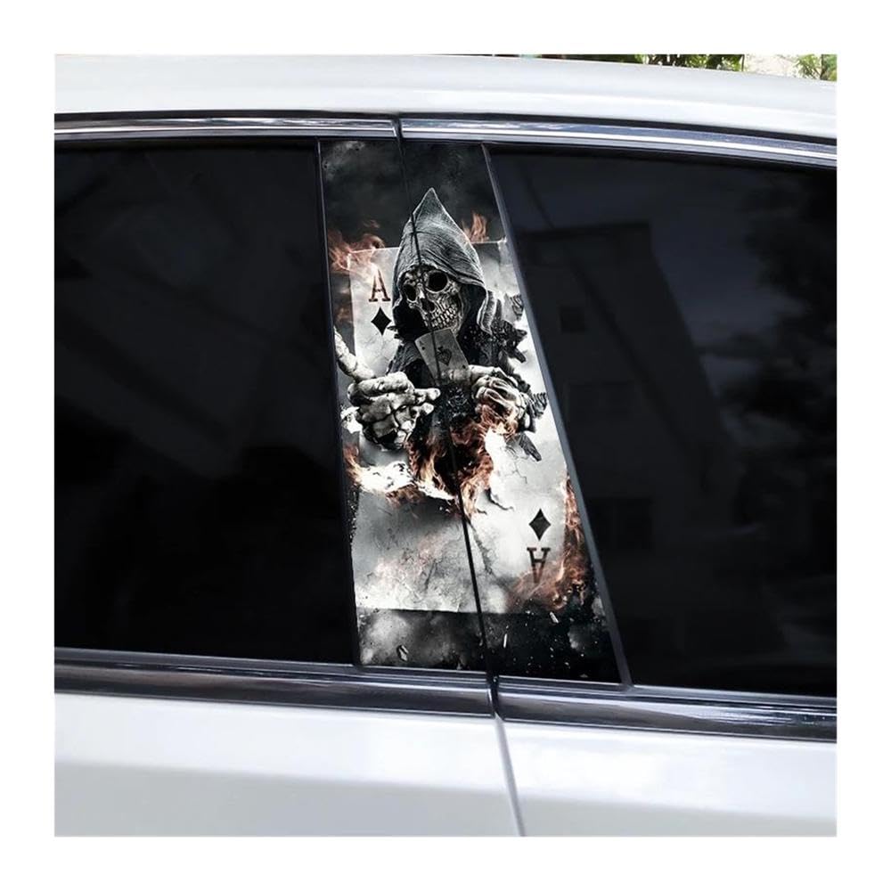 Body Parts 2pcs Skull Alien Stickers Car Center Pillar PVC Stickers Waterproof Decorative Decals(B)