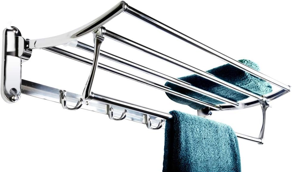 GARBNOIRE Platinum Stainless Steel Folding Towel Rack for Bathroom | Towel Shelf | Towel Stand | Towel Hanger | Towel Bar | Bathroom Accessories (18 Inch) (Pack of 1)