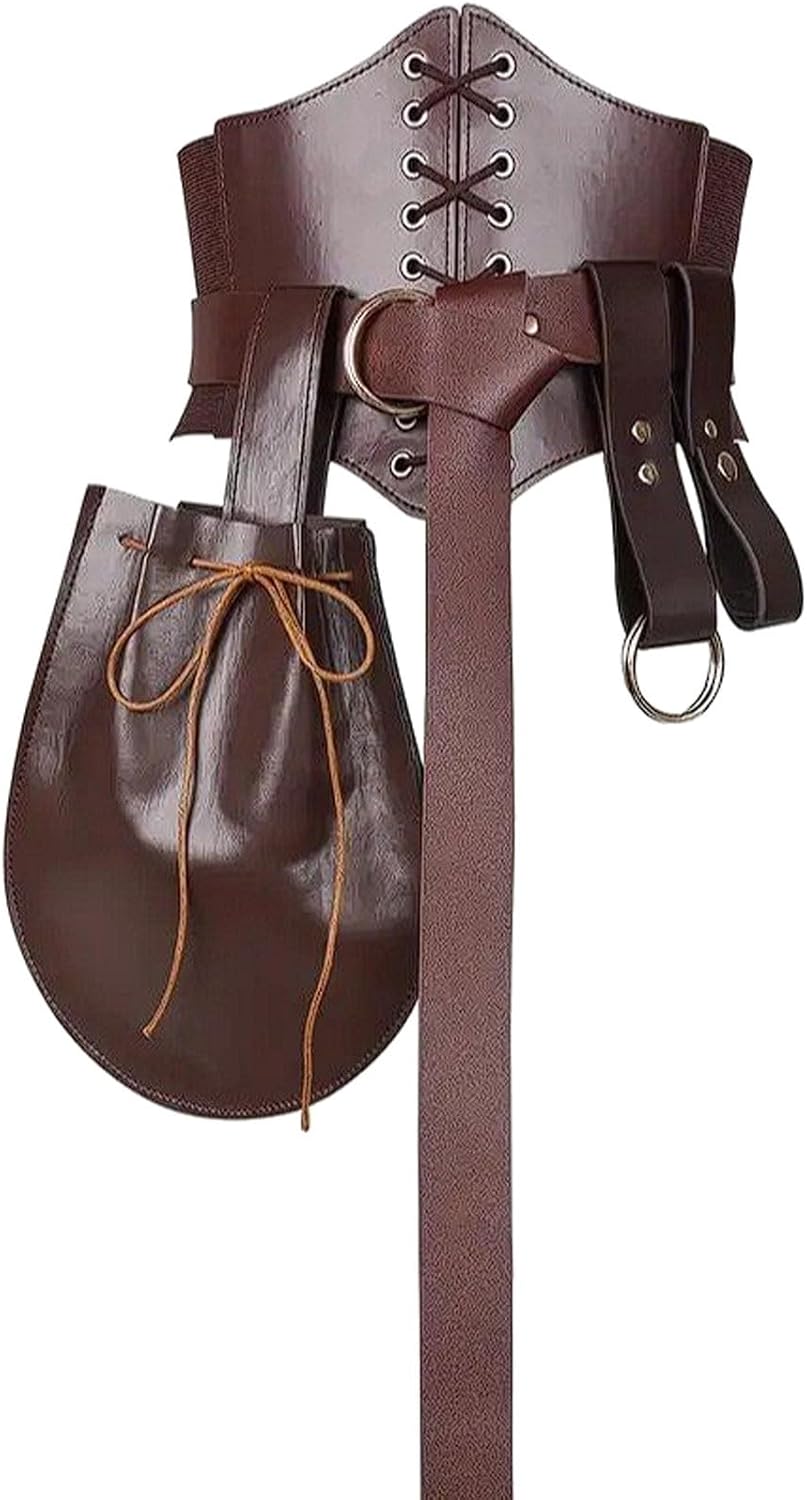 中世風ワイドウエストベルト（ポーチ付き）コスチューム、ロールプレイ、ルネッサンスフェアアクセサリー（大人用）