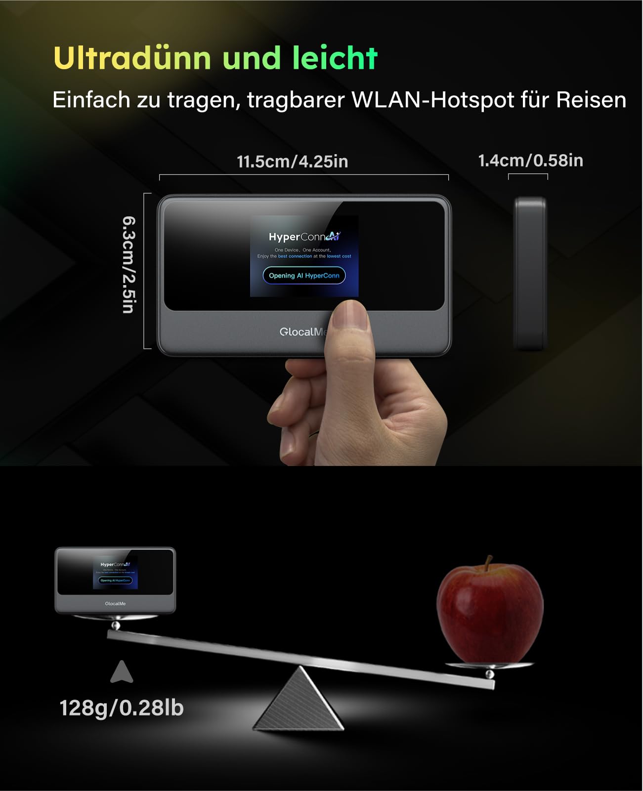 GlocalMe MeowGo Mobiler WLAN Router, SIM-frei, 4G LTE Router mit AI-HyperConn, bis zu 390 Mbps, Abdeckung in 200 Ländern, Tragbares WLAN ohne Vertrag, Mobiler Hotspot bis zu 10 Geräte, 15 Std. Nutzung