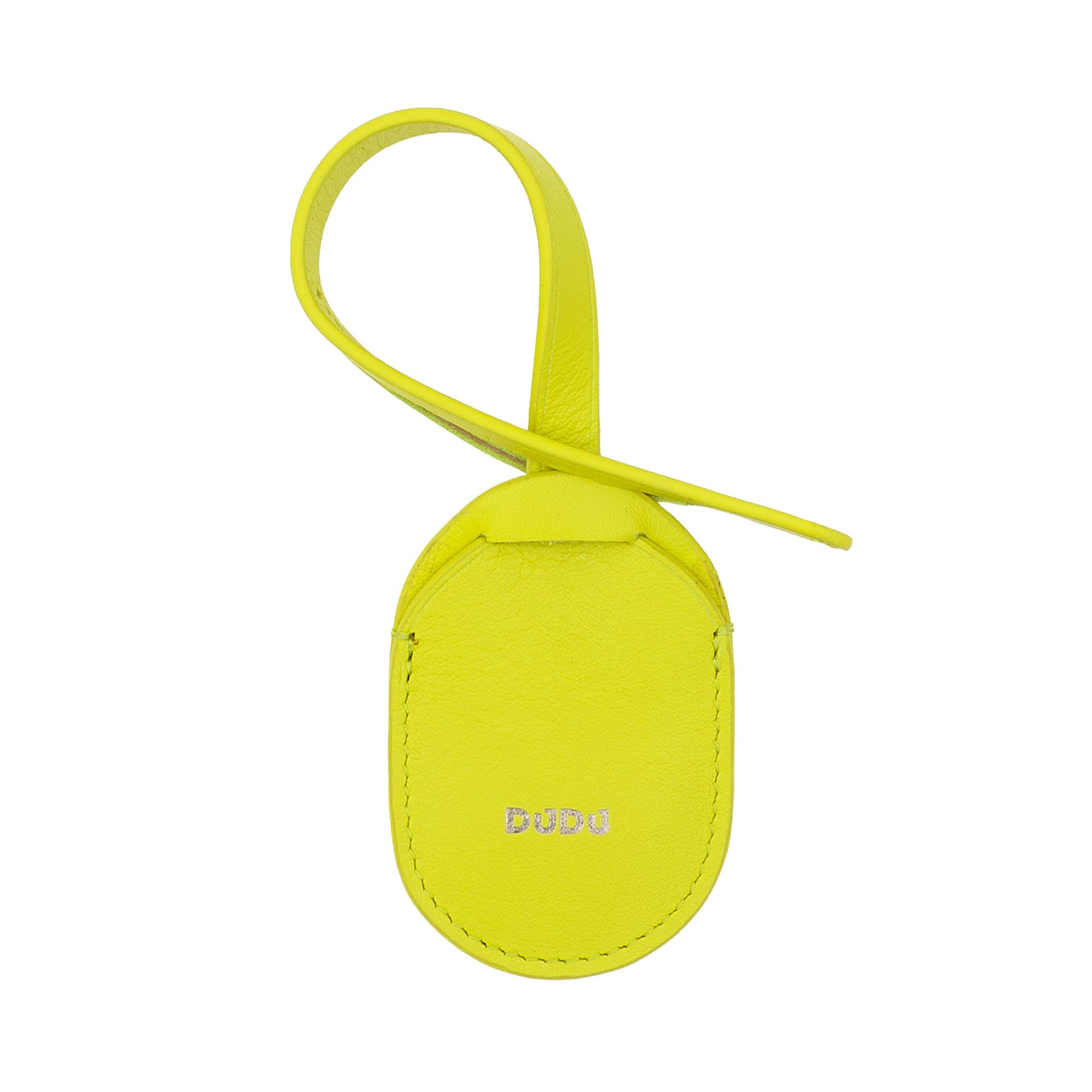 Funda para Apple AirTag de piel auténtica DUDU con correa de color limón 4