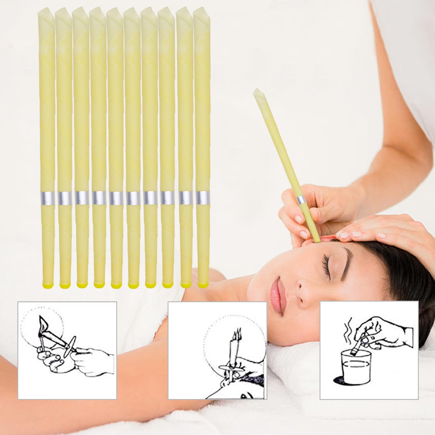 20 PCS Coni per orecchie,candele coniche, rimozione del cerume,- Cera d’Api e Mussola di Cotone Naturale con Filtri e Dischi Protettivi