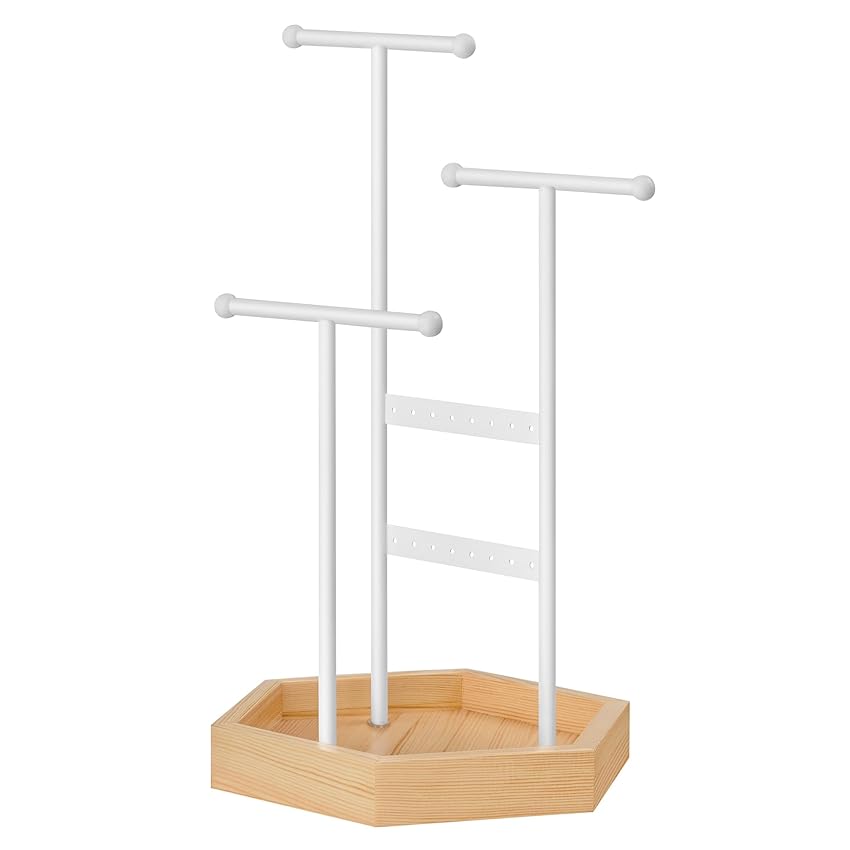 Immagine del prodotto SONGMICS Espositore Portagioie, Porta Collane e Orecchini, 4 Partizioni, Supporto per Gioielli, in Metallo, Supporto per Bracciali Anelli, Idea Regalo, Bianco e Naturale JJS03NW