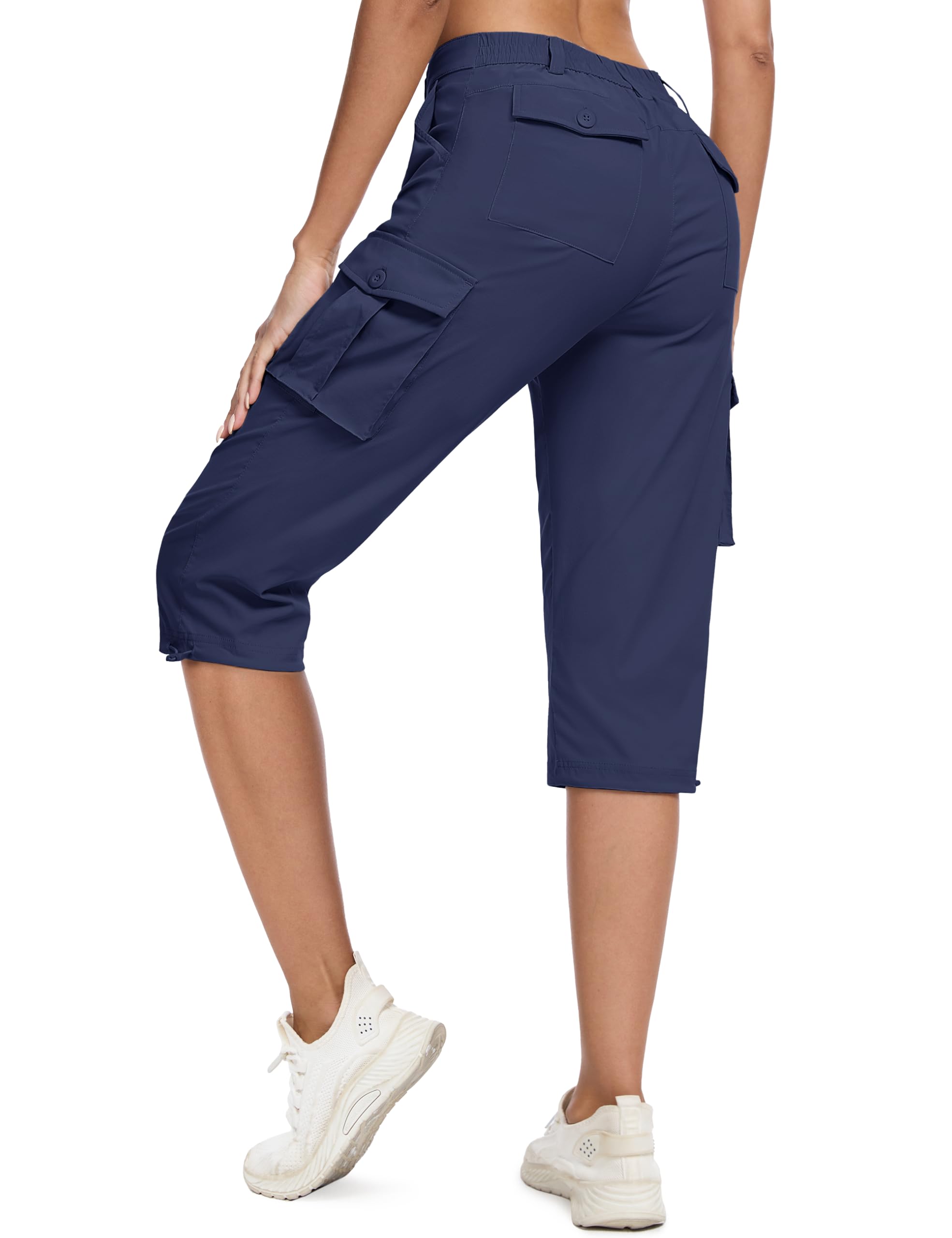 MAGCOMSEN Womens Capri Pants Lightweight Golf Capris with Pockets Ladies Summer Travel Knee Length Shorts Navy, L