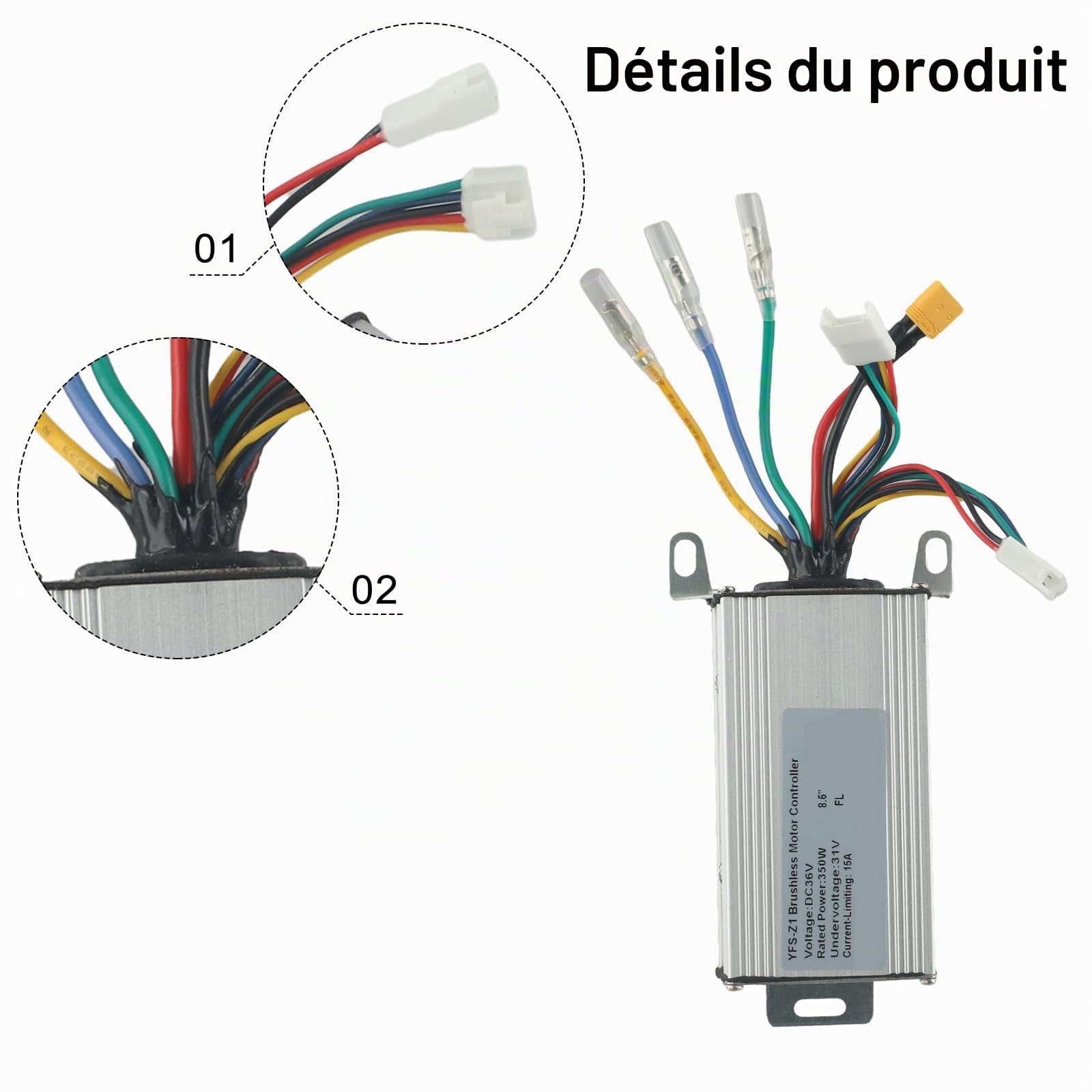 Contrôleur de scooter électrique 36 V, 350 W 15 A, contrôleur de tableau de bord, accélérateur, scooter adapté pour scooters électriques de 21,6 cm