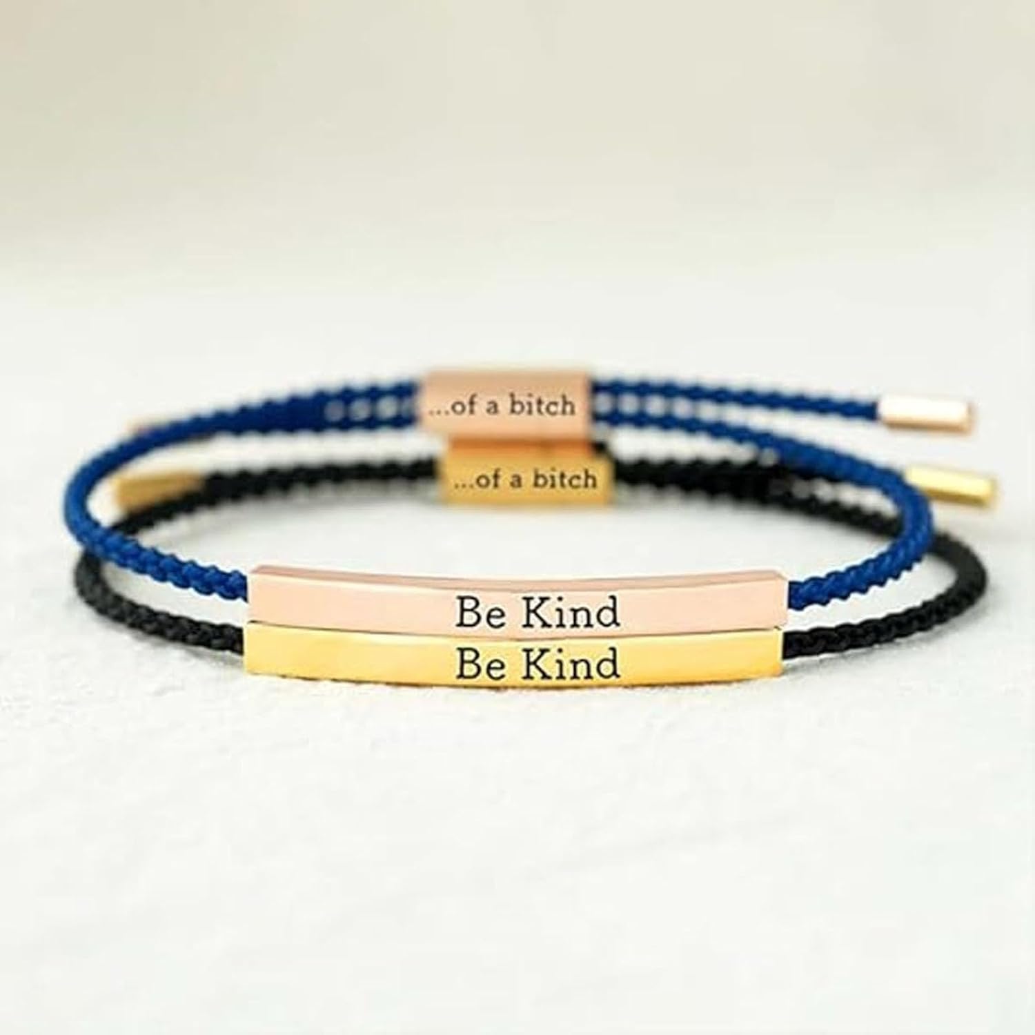 Be Kind of a Bitch Tube Bracelet, Adjustable Braided Rope Handmade Engraved Inspirational Stainless Steel Best Bitches Motivational Gifts for Women - Image 3