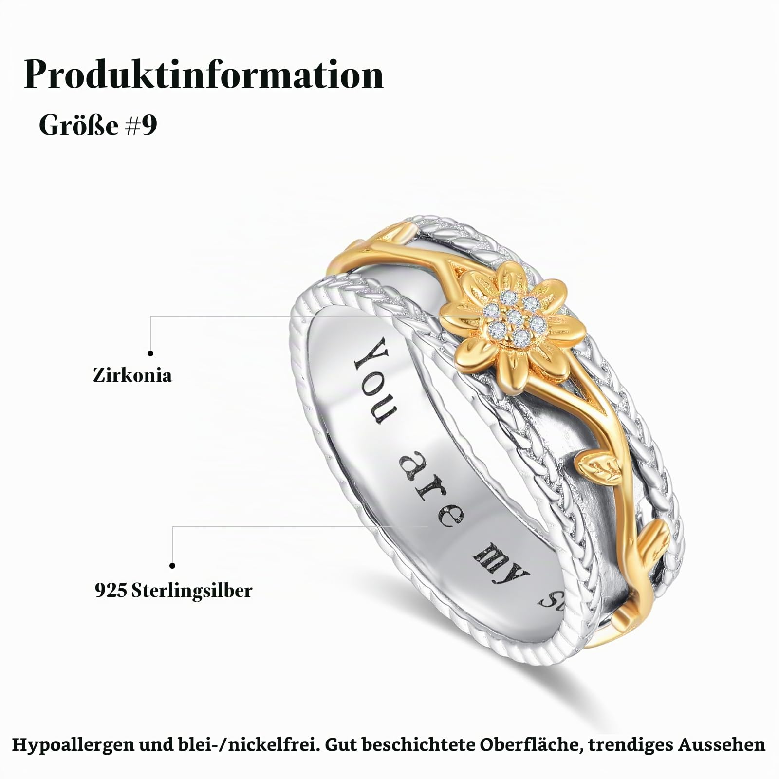 KINGWHYTE Gänseblümchen Fidget Ringe 925 Sterling Silber Daisy Spinner Ringe Anti Stress Stimmung Ring Geburtstag Schmuck Geschenk für Frauen