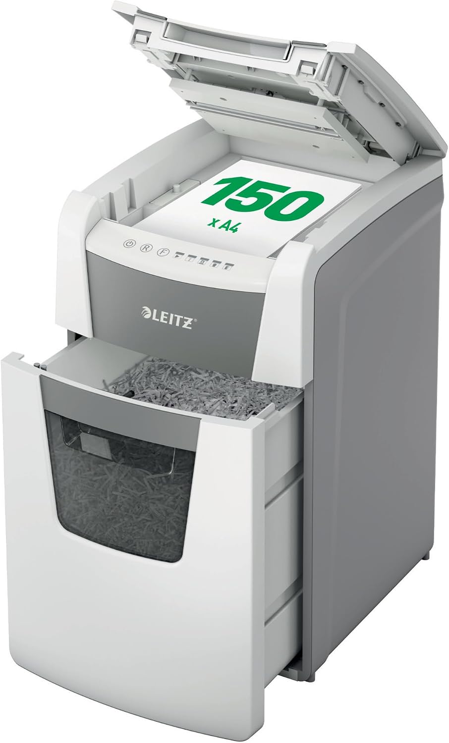 Leitz IQ Office S Paper Shredder, 14-12 Sheets Capacity (70-80 g/m²), Particle Cutting, Safety Level P4, 23 L Waste Container, Paper Shredder with DC Motor, White, 8099000