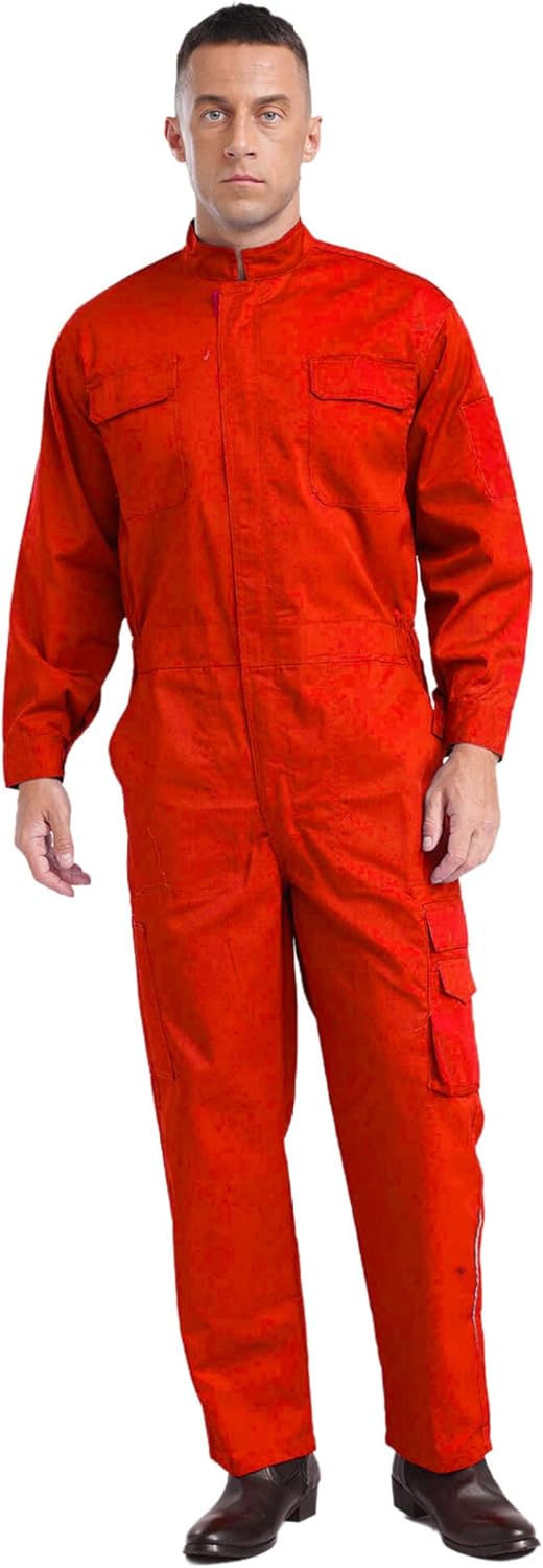 Lejafay Mens Long Sleeve Zip-Front Coveralls Mechanic Uniform Multi Pockets Warehouse Workwear