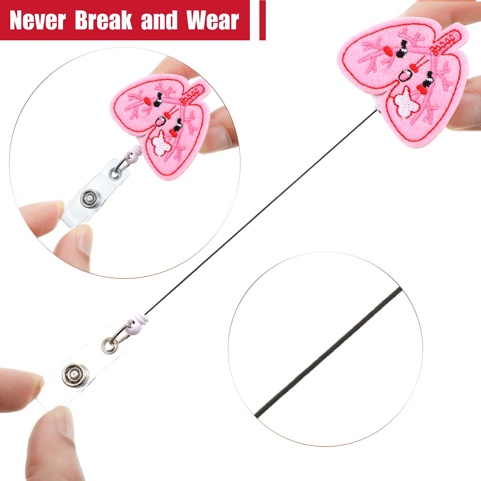 Lot De 6 Porte-badges Rétractables Avec Clip D'identification Et Motif Cœur, Cerveau, Poumon, Pour Infirmières, Médecins, Assistants Médicaux