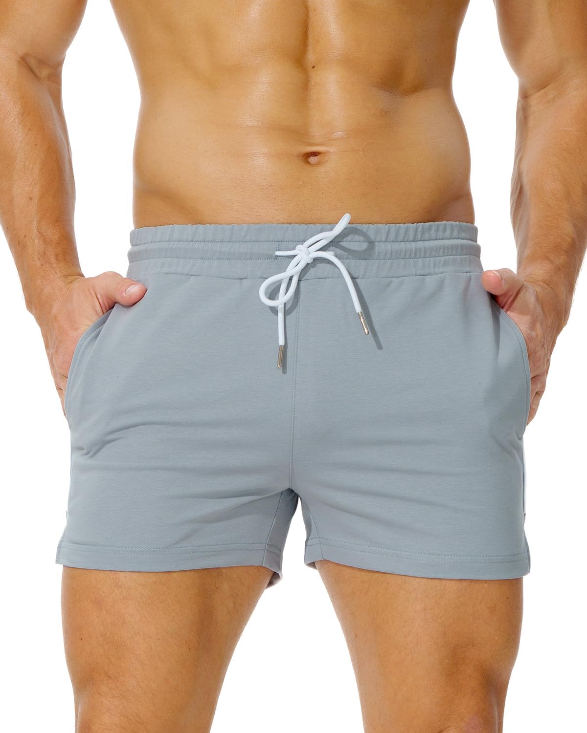 Mens Athletic Sweat Shorts 3 Inch Cotton Soft Casual with Pockets Gym Workout Running Short - Image 2