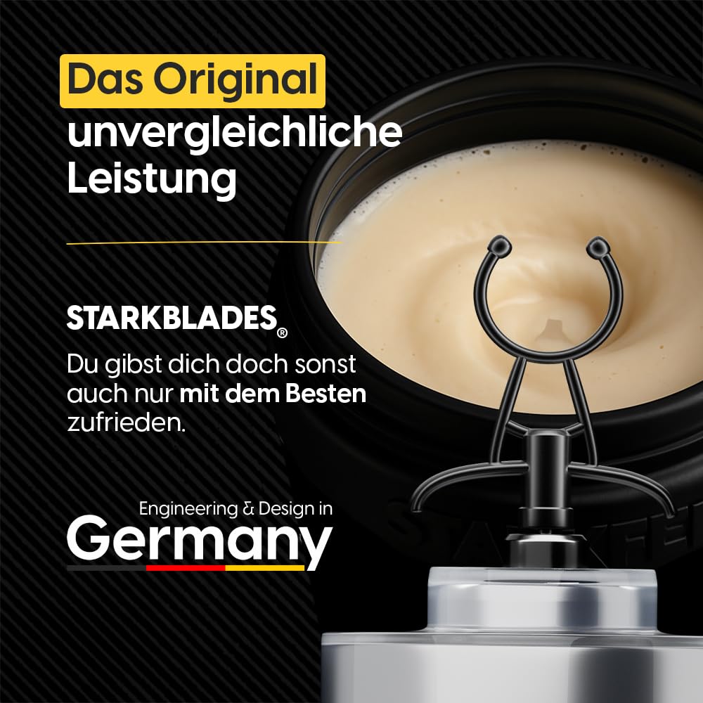 STARKSHAKE V4 – eccellente come miglior shaker elettrico della F.A.Z.-Verlag (2025) | Shaker di proteine elettrico per frullati di proteine | 8000 UPM | USB-C | 120+ frullati | incluso STARKPOD | nero