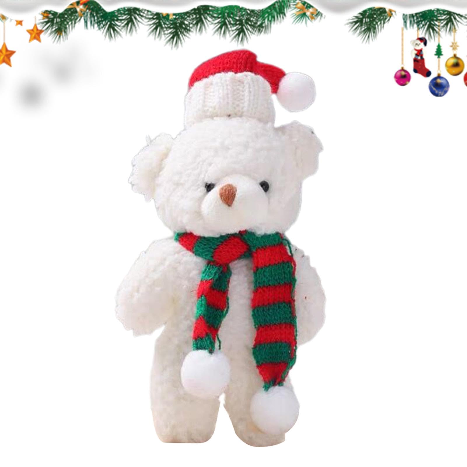 Muñeco Navideño De Oso Blanco De Tela Y Polyfoam - Decoración De Navidad De 30 Cm, Con Bufanda Y Manta Verde