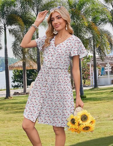 Image of Zeagoo 2025 Spring Summer Cotton Linen Dress Beach Casual Button Down A Line Dress
