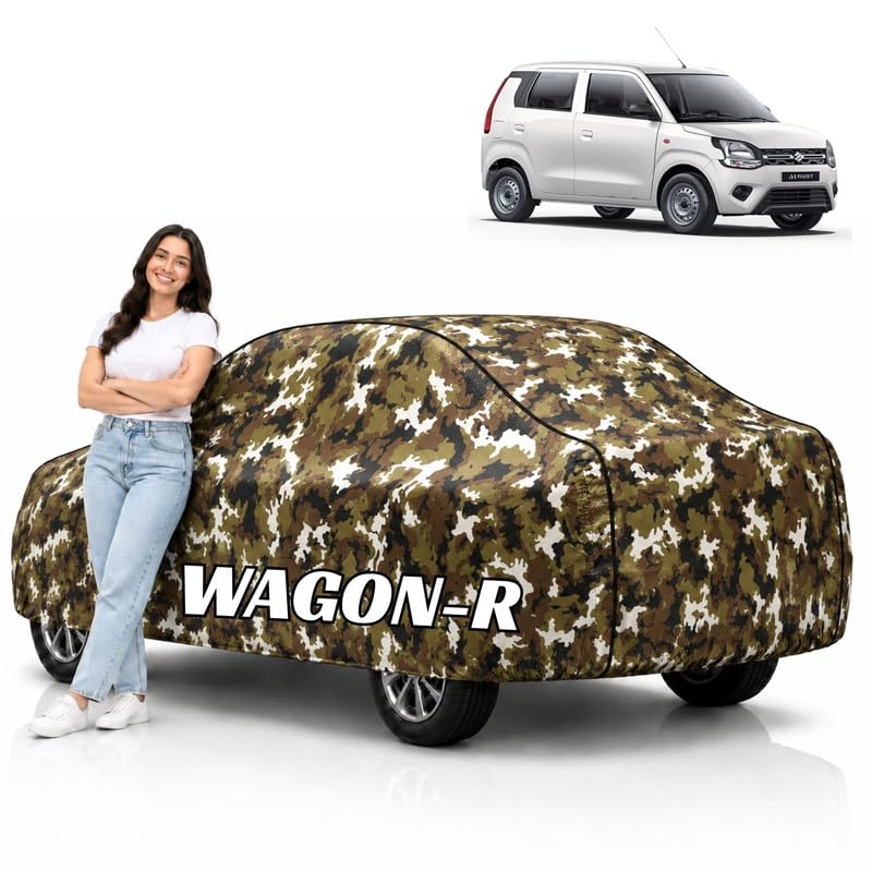 Image of Mind-Blowing 2026 100% Waterproof WagonR Car Cover | Polyester Car Body Cover for Rain & Sun | UV Protection, Dustproof, Scratch Resistant, Windproof, Heat Resistant, Custom Fit (Jungle)