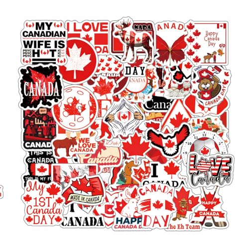 61Pcs Canada Stickers Pack, CAN Aesthetic Graphic Vinyl Waterproof Sticker Decals for Water Bottle,Laptop,Phone,Skateboard,Scrapbooking,Bumper Choice for Fans for Party Supply