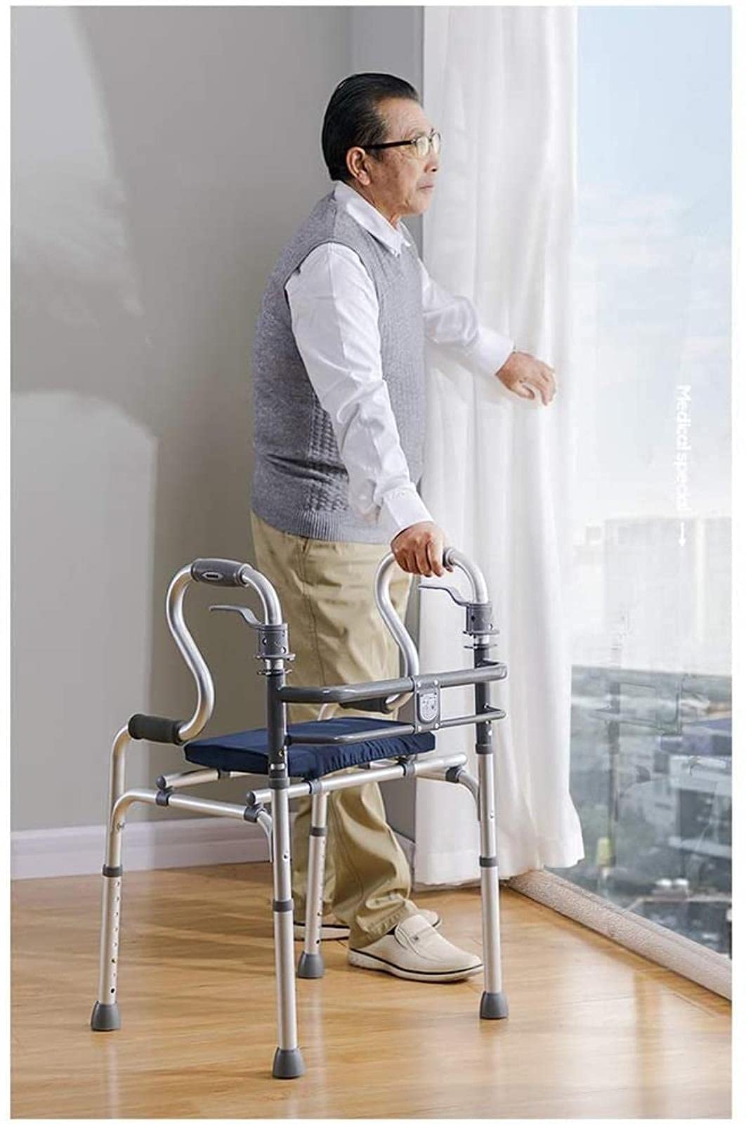 Chodzik Rollator Chodzik Standardowy chodzik Rollator Chodzik w podeszłym wieku Chodzik niepełnosprawny Wspomaganie chodzenia przy złamaniach (srebrne) Tęsknota za Comfortable anniversary