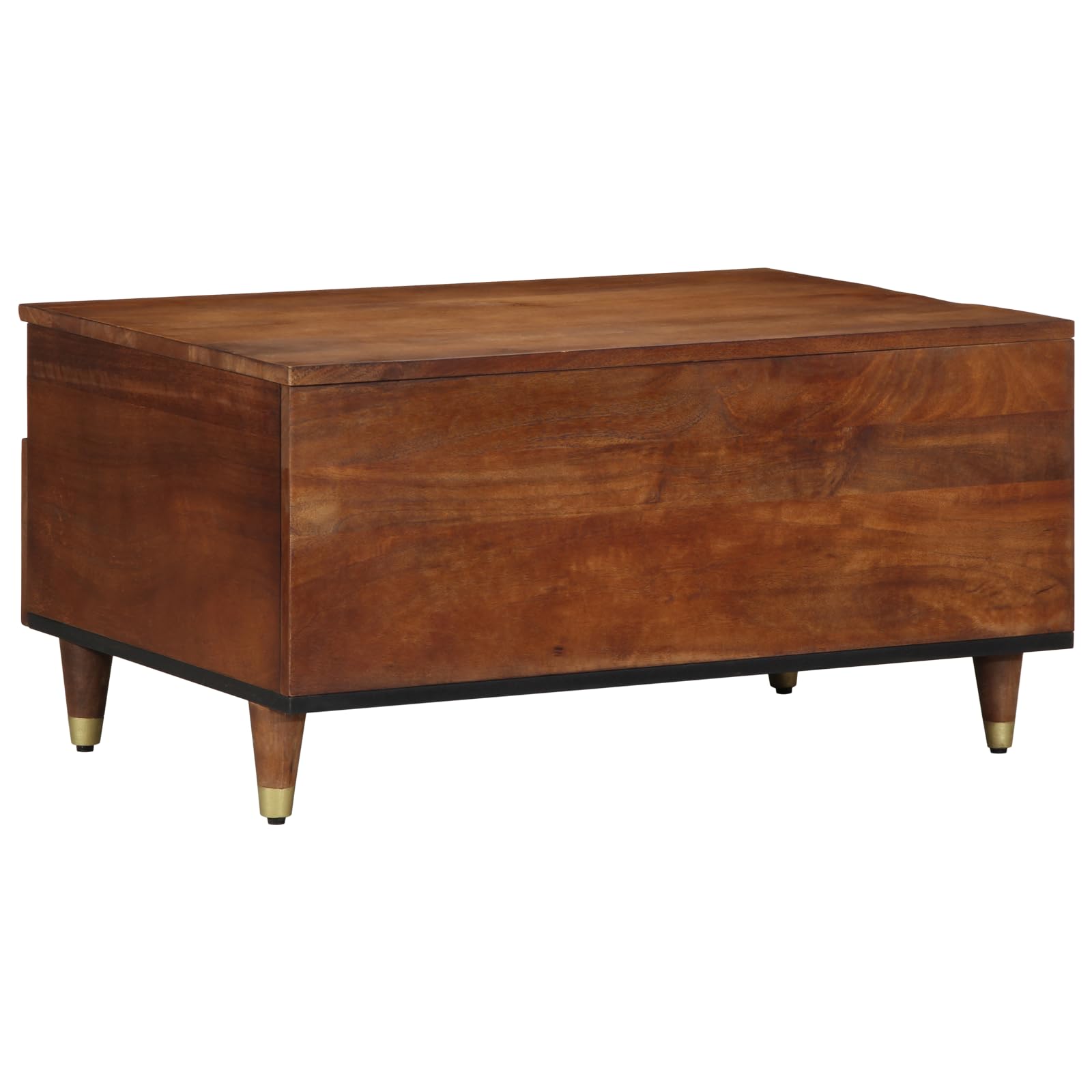 Mesa de centro de madera maciza de mango, 80 x 54 x 40 cm, con tres cajones, diseño moderno, con incrustaciones de flores, superficie marrón miel para salón, almacenamiento y estabilidad