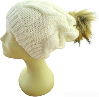 Pom pom slouchy beanie, Winter hat for women, fur pom pom hat lined with fleece, Slouchy beanie hat, Christmas gift, Chunky knit hat