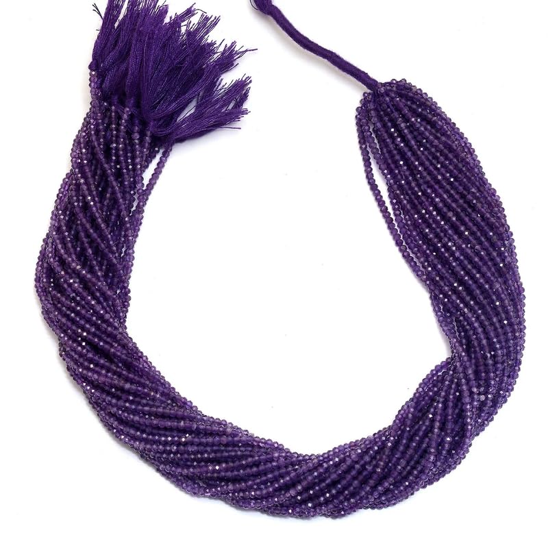 Perline rondelle micro sfaccettate da 3 mm-3,5 mm con pietre preziose AAA+ ametista | Filo da 13 pollici | Micro Perline Di Gemme Semipreziose Di Ametista Africana Naturale B-1-399 (Confezione Da 5)