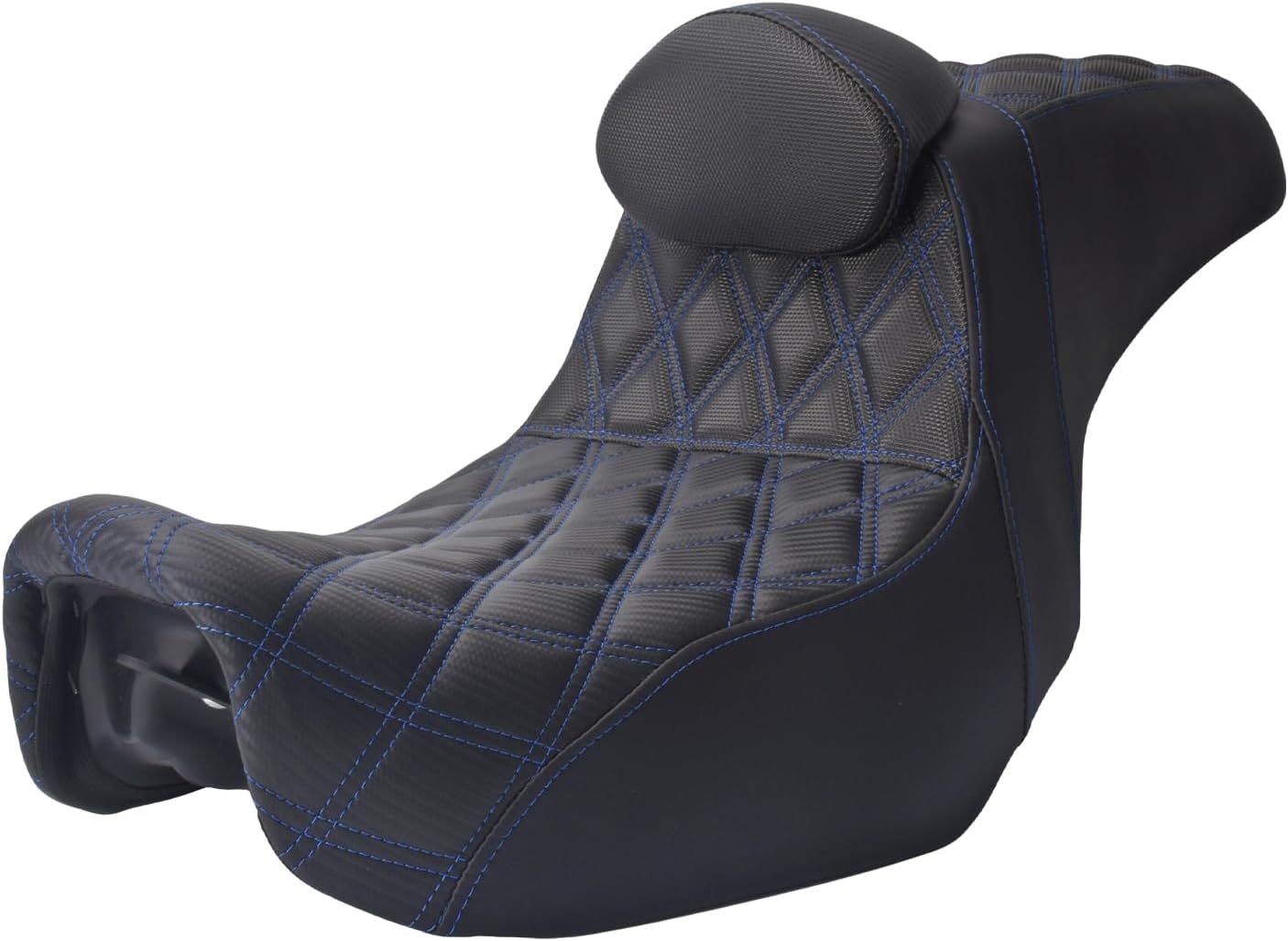 One-Piece Driver Passenger Seat Motorcycle Tow-Up Seat Fit for Harley Dyna Super Glide Street Bob Wide Glide Fat Bob Low Rider Switchback 2006-2017 (Blue Stitching)