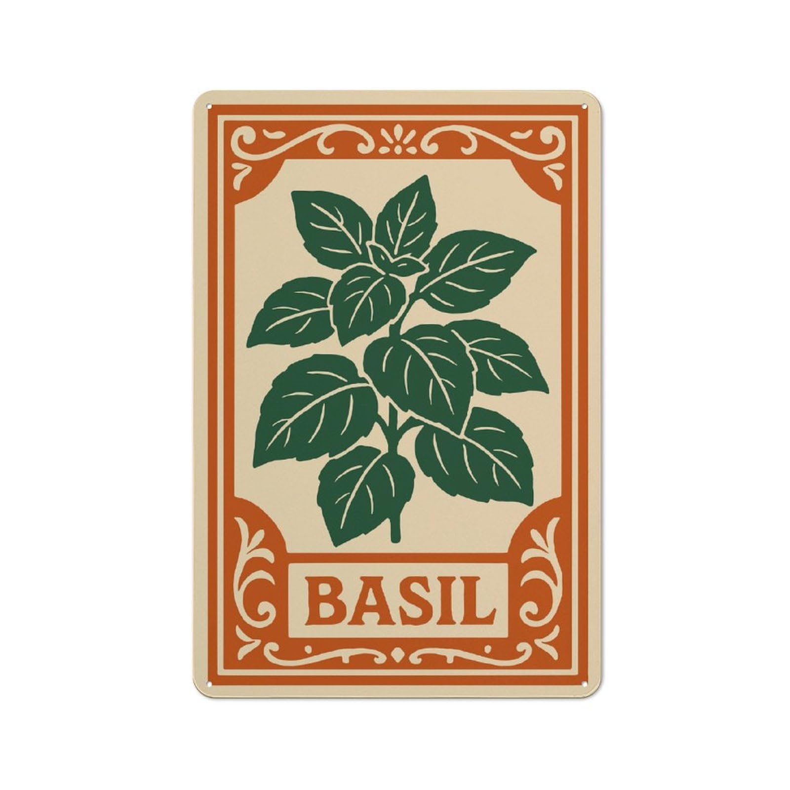 Junmoney Style-1 Casual Basil Herb Illustration Shed Metal Sign 30X20cm, Utility Space Decor For Shed, Garden Room, Porch Or Garage