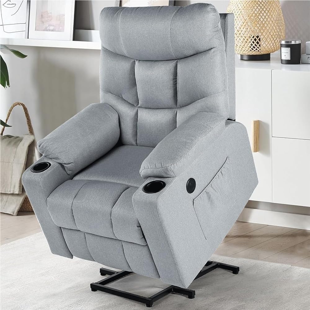Heavy Duty Electric Lift Chair with Dual Motors for Large Adults Heated Massage Lay Flat Recliner with Remote